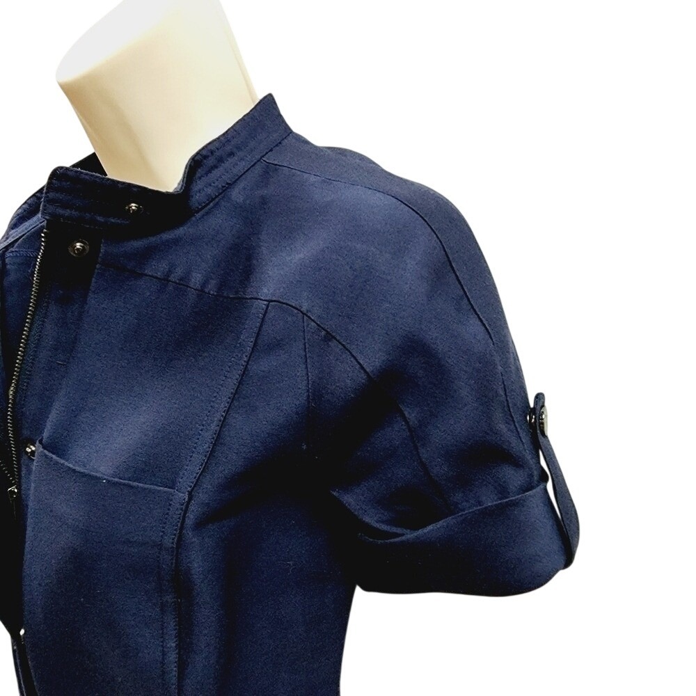 Halston Heritage Navy Blue Utility Zip Front Mini Dress Short Sleeve Size 4 - Picture 3 of 10